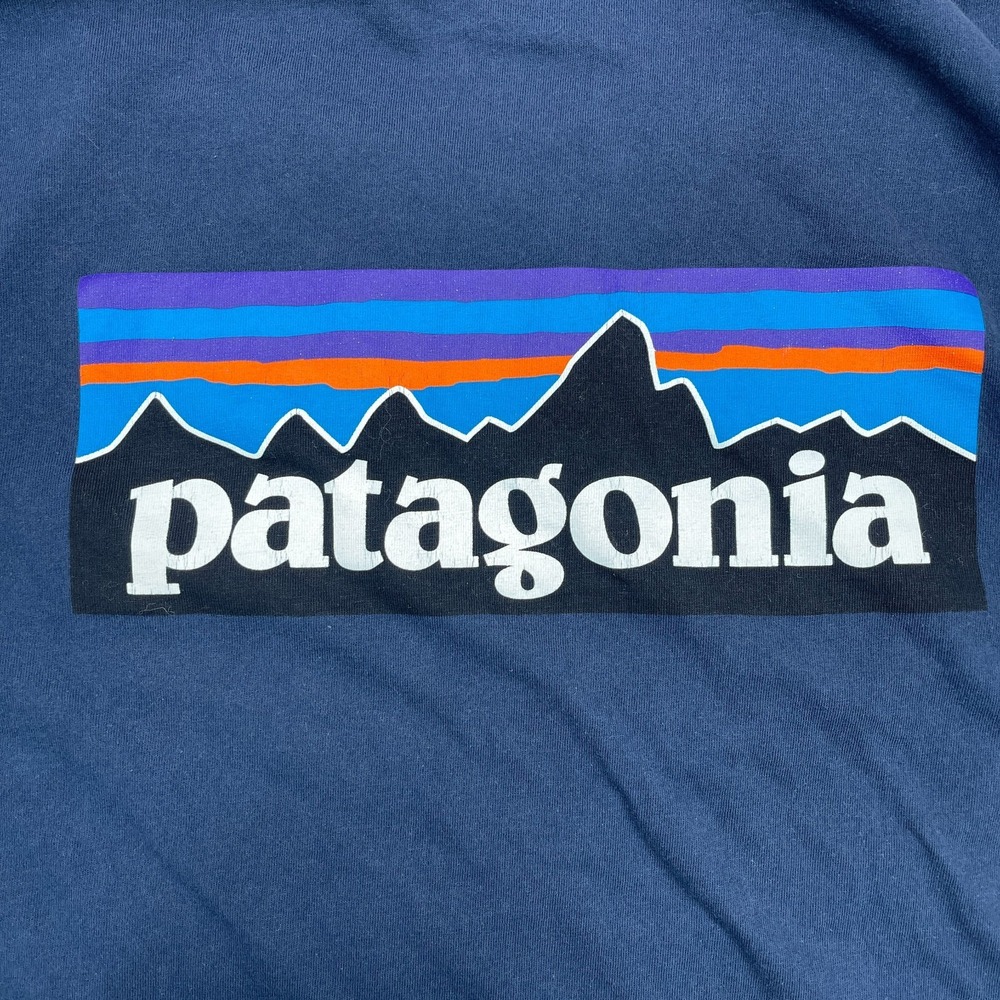 Patagonia Shirt Men Medium Navy Blue Graphic Scenic Mountain Gorpcore Pocket Tee - Picture 8 of 8
